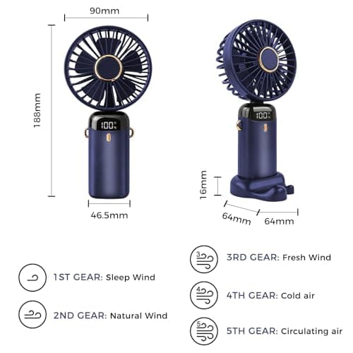 Ventilateur Portable USB 5 Vitesses LED — vue 3